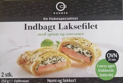 front en.6.400 7.jpg Indbagt laks med spinat fra Rahbek 250g