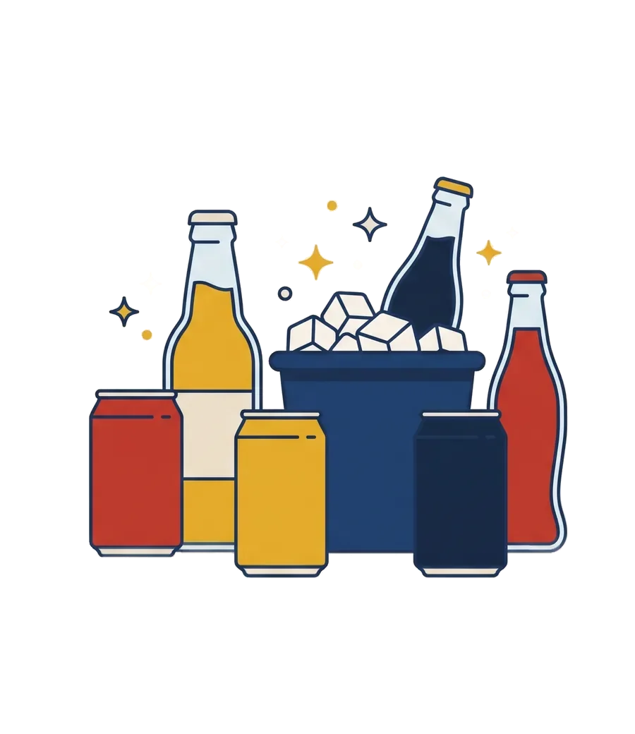 Illustration af sodavand og flasker i en isspand